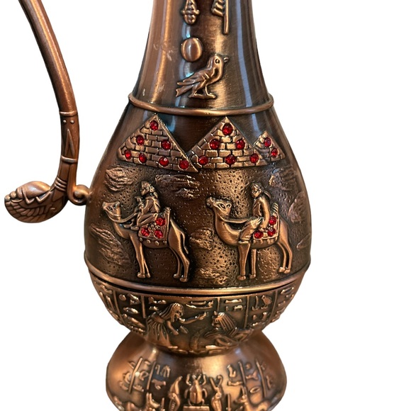 Egyptian Pewter Pitcher W HieroglyphicsTutankhamun Cleopatra Ramses rhinestone - Picture 5 of 7